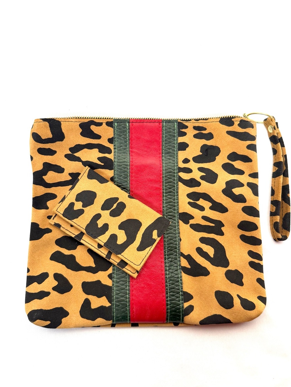 Leopard Print Wristlet Clutch Pouch Card Holder Set Animal Print